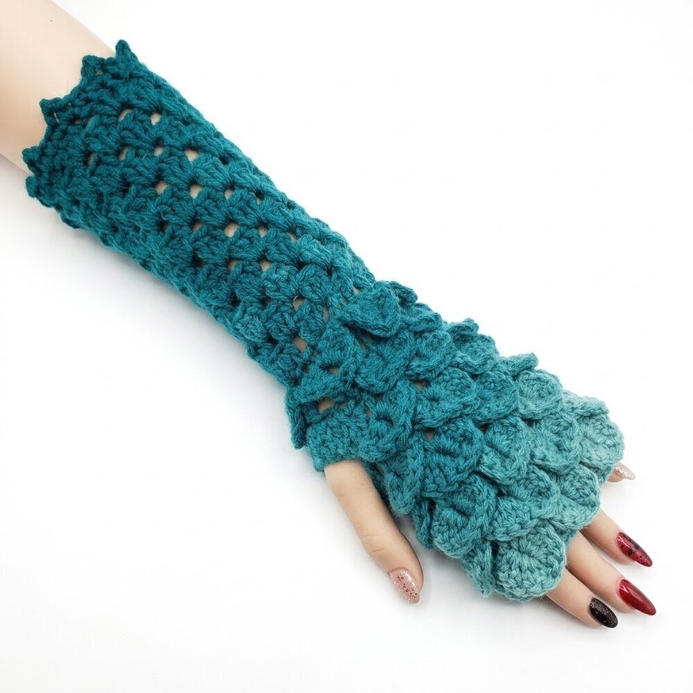 Handmade Crochet Fingerless Dragonscale Gloves